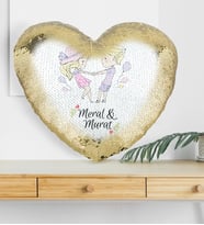 BK Gift Kişiye Özel Sevgililer Günü Altın Yaldız Sihirli Kalp Yastık  66