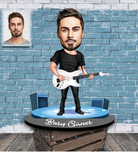 Kişiye Özel Gitarist Karikatürlü Ahşap Biblo Bay-3