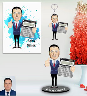Kişiye Özel Yatırım Uzmanı Karikatürlü 3 lü Hediye Seti Bay-1