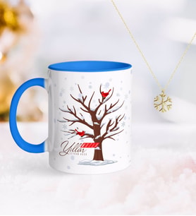BK Gift Kişiye Özel Yılbaşı Mutlu Yıllar Mavi Kupa ve Kar Tanesi Kolye-25 (Model 1)