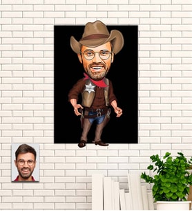 Kişiye Özel Kovboy Temalı Karikatür Ahşap Tablo