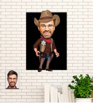 Kişiye Özel Kovboy Temalı Karikatür Ahşap Tablo