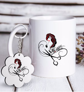 BK Gift Kişiye Özel Mesleki Saç Stilisti Beyaz Kupa ve Anahtarlık Hediye Seti-4 (Model 1)