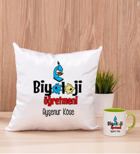 Biyoloji Öğretmeni Kare Yastık ve Yeşil Kupa Bardak