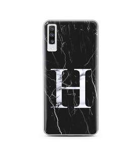 Samsung A80 Siyah Mermer Harf Tasarımlı Telefon Kılıfı H-Harfi 