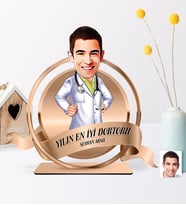 BK Gift Kişiye Özel Yılın En İyi Bay Doktoru Karikatürlü 3D Ahşap Biblo Plaket - 2