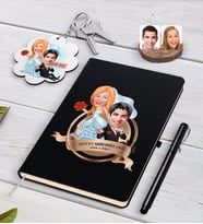 BK Gift Kişiye Özel Yılın En Mükemmel Çifti Karikatürlü Siyah Defter Kalem ve Anahtarlık Hediye Seti-67 (Model 1)