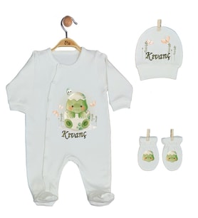 Pia Baby Gl 1924-01 İsme Özel Üçlü Tulum Set