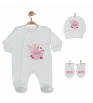 Pia Baby GL 2005 İsme Özel Leylekli Üçlü Tulum Set