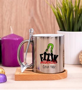 Fizik Mühendisi Ahşap Altlıklı Silver Kupa Bardak