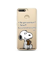 Snoopy Tasarımlı Süper Şeffaf Silikon Telefon Kılıfı Huawei Y6 Prime 2018