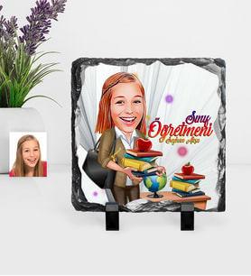 BK Gift Kişiye Özel Bayan Öğretmen Karikatürlü Dekoratif Doğal Taş  4
