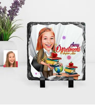 BK Gift Kişiye Özel Bayan Öğretmen Karikatürlü Dekoratif Doğal Taş  4