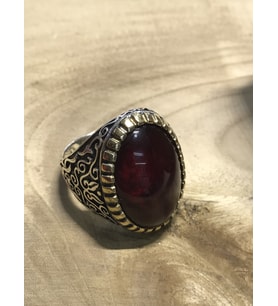 Kehribar Taşlı Gümüş Erkek Yüzük (Kırmızı)