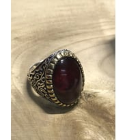 Kehribar Taşlı Gümüş Erkek Yüzük (Kırmızı)