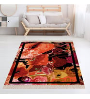 Gelincik Çiçek Batik Model Dijital Baskı Yıkanabilir Kaymaz Taban Modern  Salon Halısı ve Yolluk (Nar Çiçeği)