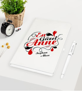BK Gift Kişiye Özel En Güzel Anne Beyaz Defter Kalem Seti