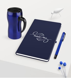 BK Gift Kişiye Özel İsimli Lacivert Defter Kalem Mavi Termos Mug Seti - 3