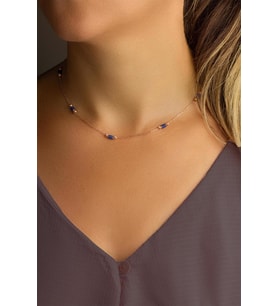 Zincirli Lacivert  Safir Kolye - Rose