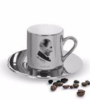 BK Gift Kişiye Özel Atatürk Temalı Aynalı Gümüş Türk Kahvesi Fincanı-11 (Beyaz)
