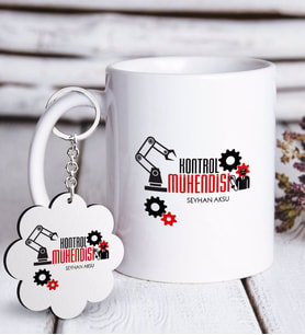 BK Gift Kişiye Özel Mesleki Kontrol Mühendisi Beyaz Kupa ve Anahtarlık Hediye Seti (Model 1)