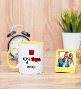 Optisyen Sarı Kupa Bardak ve Sarı Mini Fotoğraf Çerçevesi