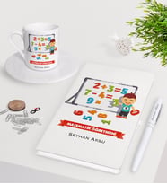 BK Gift Kişiye Özel Matematik Öğretmeni Beyaz Defter Kalem Türk Kahvesi Fincanı Seti-5 (Model 1)