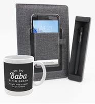 Kişiye Özel Telefon Cepli Defter & Baskılı Kupa & Mat Roller Kalem Hediye Seti (Model 3)