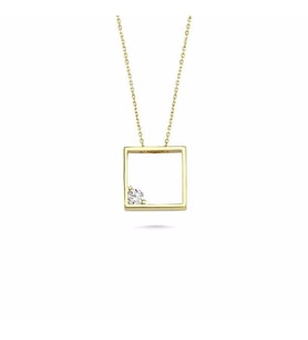 14 Ayar Altın Swarovski Taşlı Kare Kolye