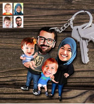 BK Gift Kişiye Özel Aile Karikatürlü Ahşap Anahtarlık - 3