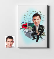 BK Gift Kişiye Özel Bay Bankacı Karikatür Kanvas Tablo 50x70cm 1