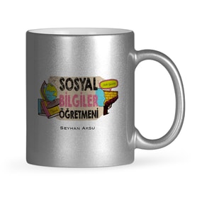 BK Gift Kişiye Özel Sosyal Bilgiler Öğretmeni Gümüş Yaldızlı Kupa Bardak  3