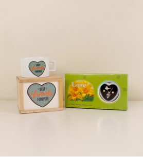 Best Friens Ahşap Kutuda Kupa Bardak Ve İstiridye İçinde Gerçek İnci Kolye Seti