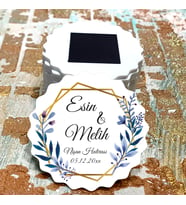 Magnet Hediyelik -Mavi Çiçekli Tasarım Nişan Hatırası Magnet - Düğün -Nikah - Kına - Söz