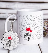BK Gift Kişiye Özel Aşık Çöp Kadın Beyaz Kupa ve Anahtarlık Hediye Seti-2 (Model 1)
