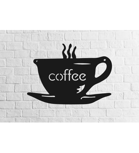 CajuArt Dekoratif Coffee Cup Kahve Fincan Ahşap Duvar Tablo Dekor (Siyah)