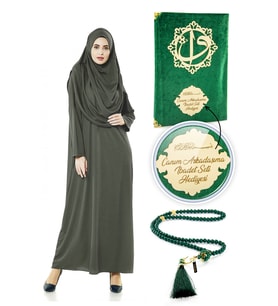 İsme Özel Anneler Günü Hediyesi Namaz Elbisesi Seti Haki