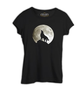 Kurt ve Ay Siyah Kadın Tshirt