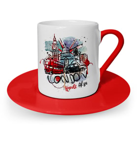 BK Gift Kişiye Özel London Tasarımlı Kırmızı Türk Kahvesi Fincanı  1