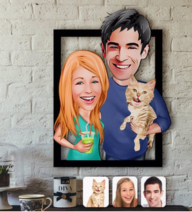 BK Gift Kişiye Özel Evcil Dost Aile Karikatürlü 3D Ahşap Tablo-8