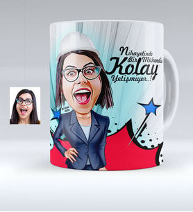 BK Gift Kişiye Özel Bayan Mühendis Karikatürlü Beyaz Kupa Bardak  1