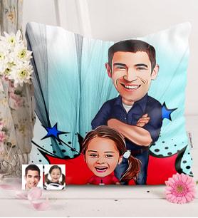 BK Gift Kişiye Özel Baba Kız Karikatürlü  Yastık  2