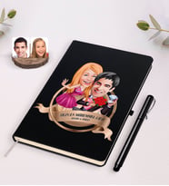 BK Gift Kişiye Özel Yılın En Mükemmel Çifti Karikatürlü Siyah Defter ve Kalem Hediye Seti-9
