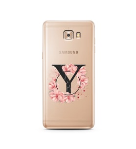 Pembe Çiçekli Harf Tasarım Süper Şeffaf Silikon Telefon Kılıfı Samsung C9  Y-Har