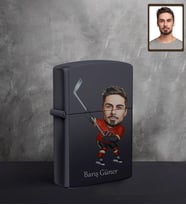 Kişiye Özel Sporcu Karikatürlü UV Baskılı Siyah Benzinli Çakmak Bay-3