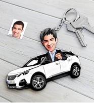 BK Gift Kişiye Özel Bay Peugeot 5008 Figürlü Plakalı Ahşap Karikatür Anahtarlık (Beyaz)