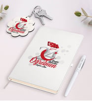 BK Gift Kişiye Özel Bugün Günlerden Öğretmen Beyaz Defter Kalem Ve Anahtarlık Hediye Seti-2 (Model 1)