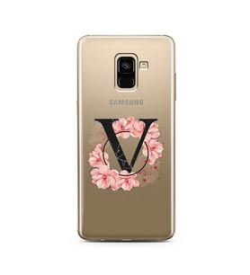 Pembe Çiçekli Harf Tasarım Süper Şeffaf Silikon Telefon Kılıfı Samsung A8 Plus V