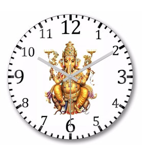 Ganesha  Duvar Saati Bombeli Gercek Cam
