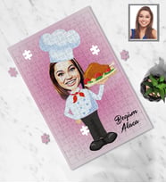 Kişiye Özel Aşçı Tasarımlı Karikatür A3 130 Parça Puzzle Bayan-2